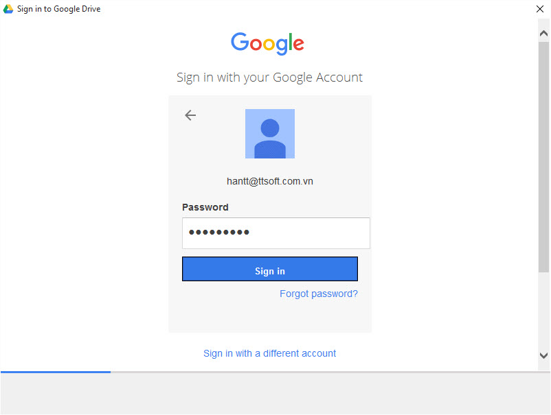 Đăng nhập vào google drive để sao lưu dữ liệu