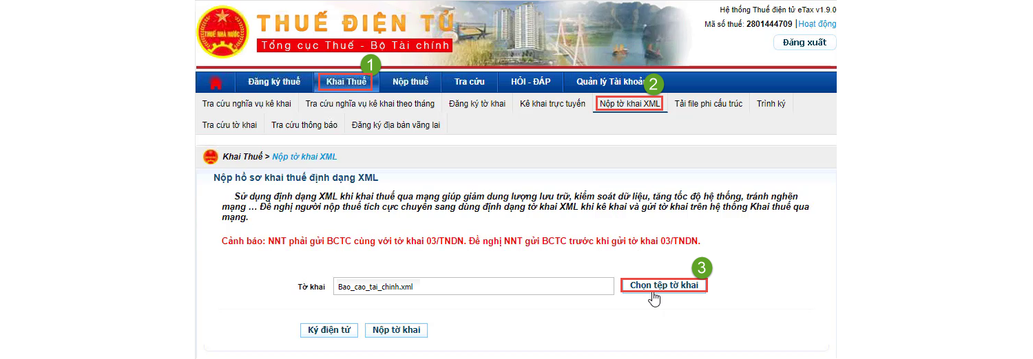 Nộp BCTC qua mạng - Bước 2